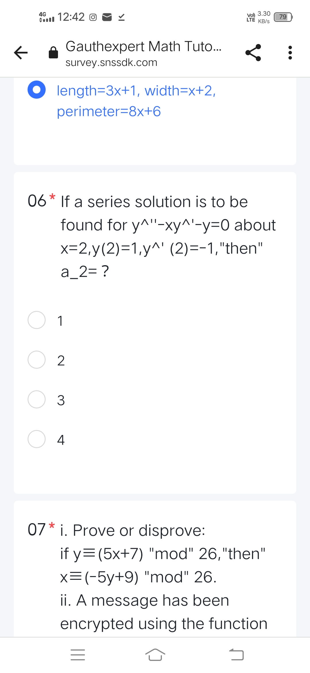 Solved Gauthexpert Math Tuto Survey Snssdk Com Length 3 X 1 Width X 2 Perimeter 8 X 6 06 If A Series Solution Is To Be Found For Y X Y Y 0 About X 2 Y 2 1 Y 2 1