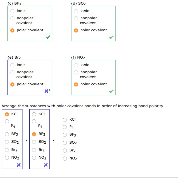 SOLVED{c) BFz (d) SOz ionic ionic nonpolar covalent nonpolar covalent