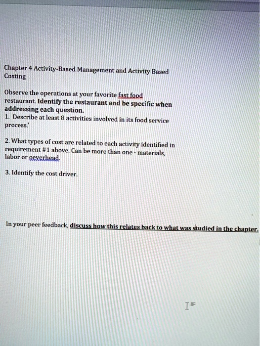 Chapter 4: Activity-Based Management and Activity Based Costing Observe ...