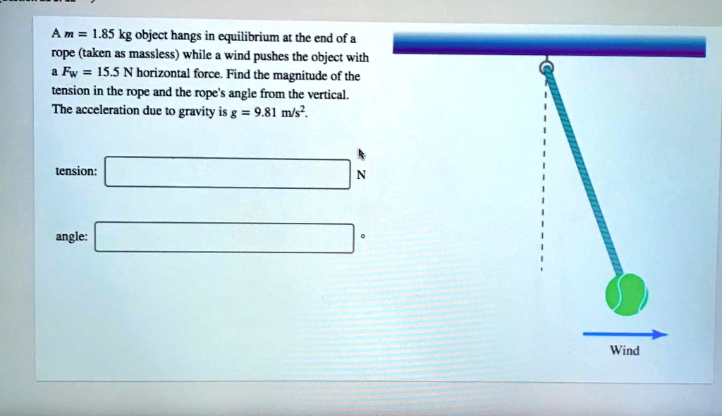 SOLVED: Am = 1.85 kg object hangs in equilibrium at the end of a rope ...