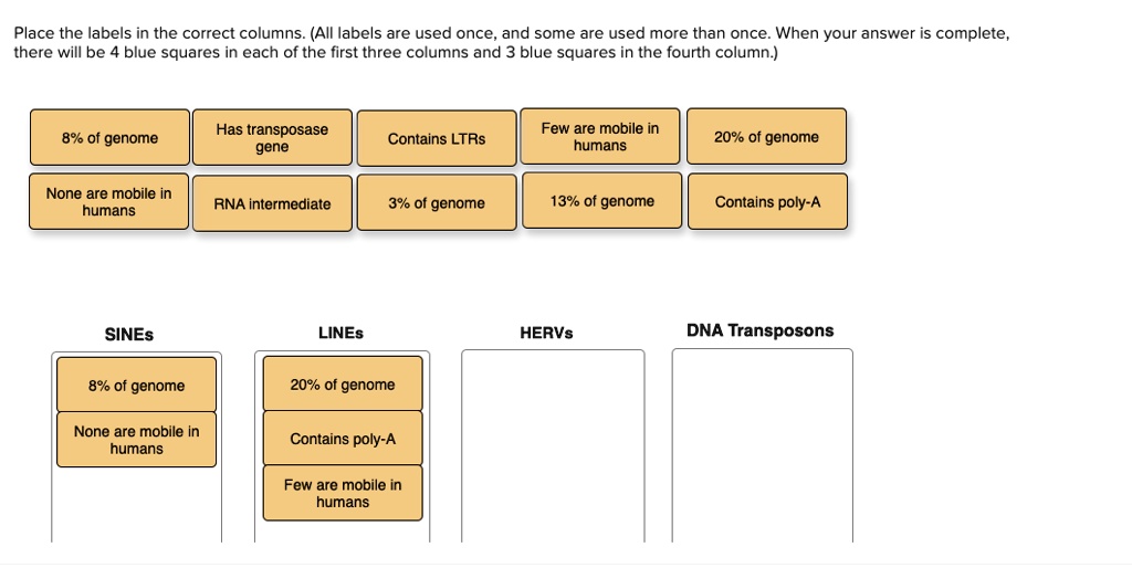 SOLVED: Place the labels in the correct columns: (All labels are used ...