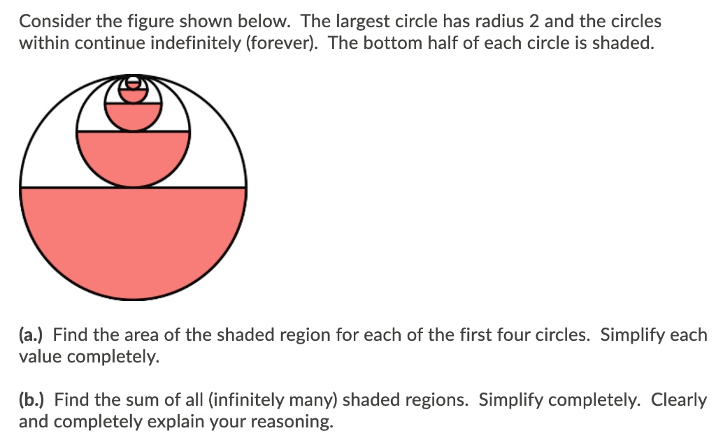 consider the figure shown below the largest circle has radius 2 and the ...