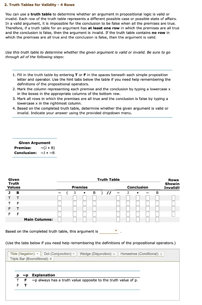 2 truth tables for validity rows you can use truth table to determine ...