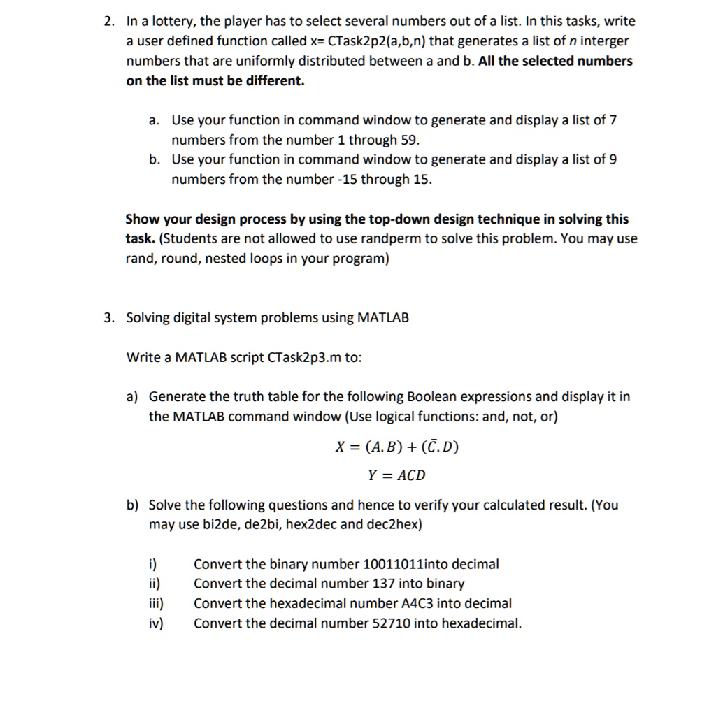 2. In a lotterv.the plaver has to select several numbers out of a list ...