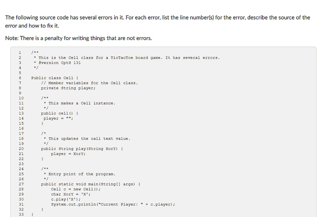 SOLVED: The following source code has several errors in it: For each ...