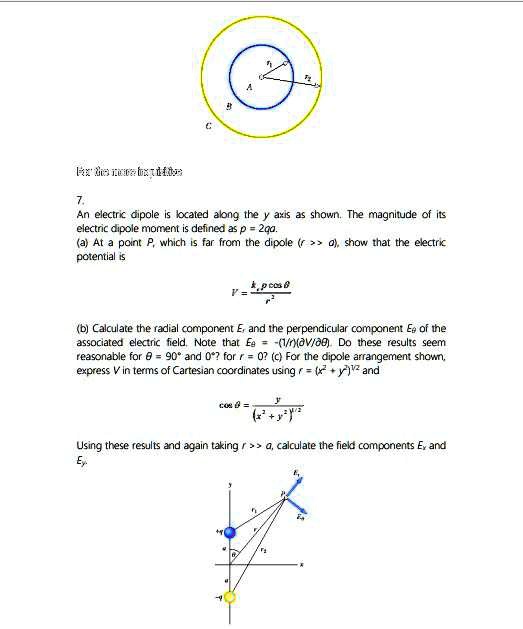 7. An electric dipole is located along the y axis as shown. The ...