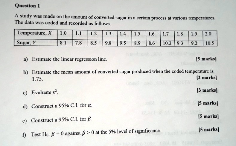SOLVED Question 1 A Study Was Made On The Amount Of Converted Sugar In 