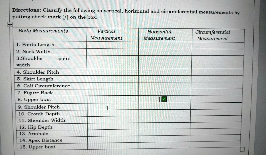 SOLVED 'Directions Classify the following as vertical, horizontal and