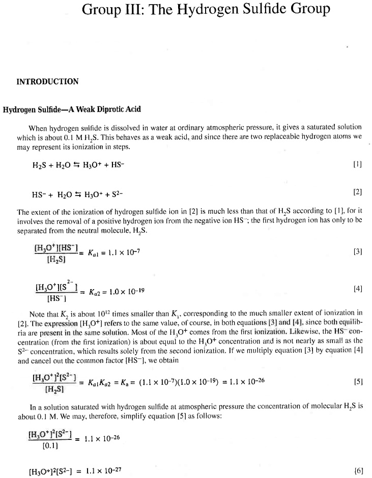 SOLVED: Group III: The Hydrogen Sulfide Group INTRODUCTION Hydrogen ...