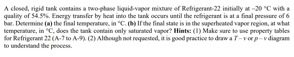 SOLVED: A closed, rigid tank contains a two-phase liquid-vapor mixture ...