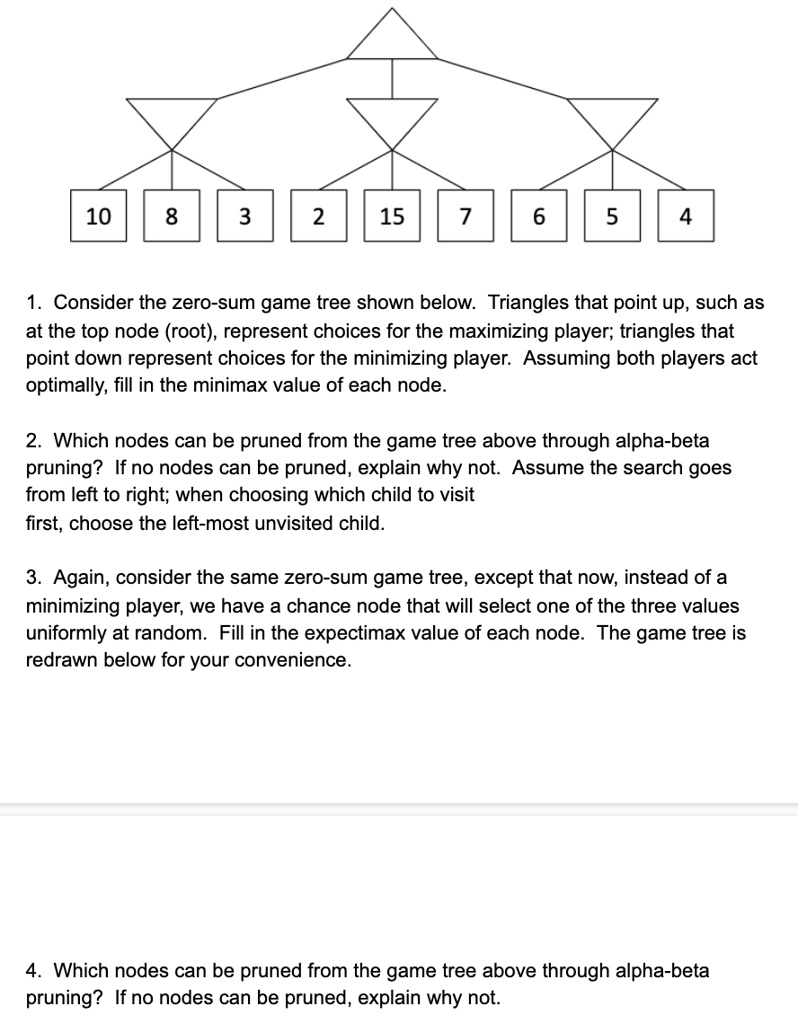 10 8 3 2 15 1 6 5 4 1. Consider the zero-sum game tree shown below ...