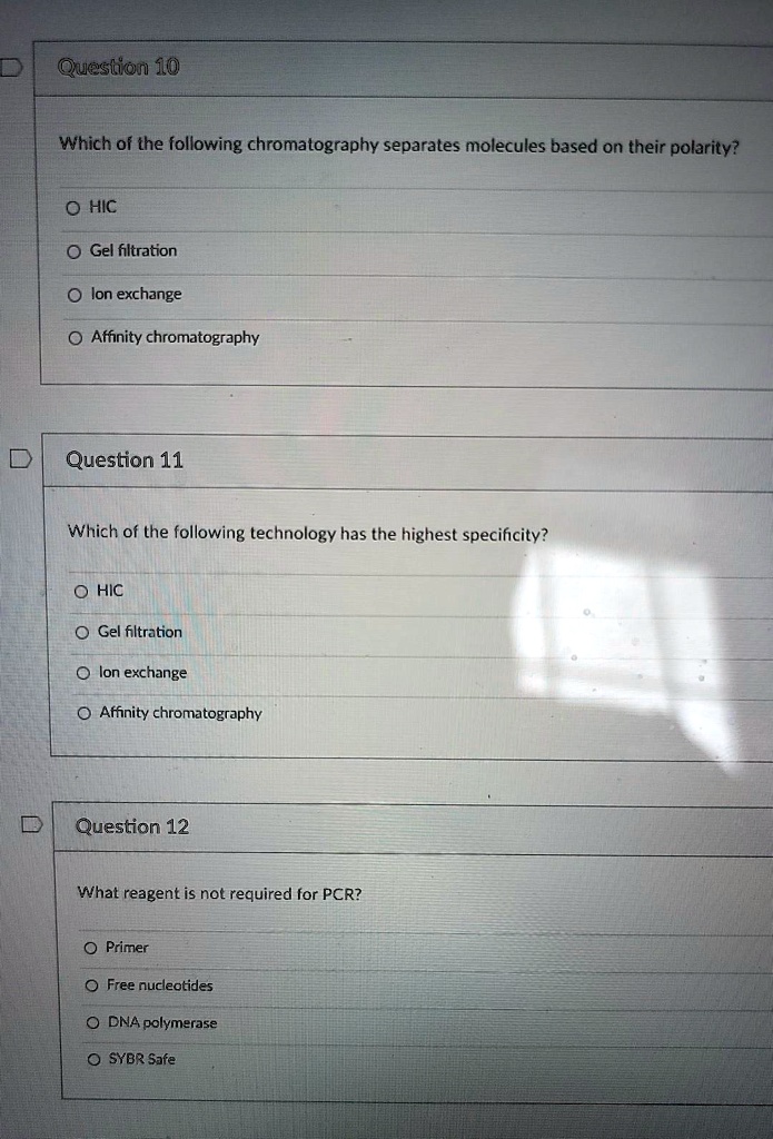 SOLVEDQuestion 10 Which of the following chromatography separates