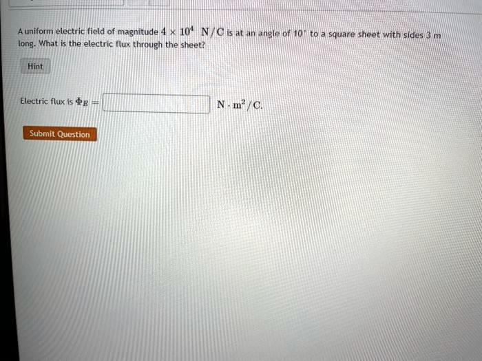 SOLVED uniform electric field of magnitude 10*N / Ois at an angle of
