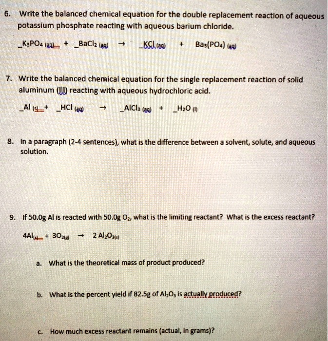 SOLVED Write the balanced chemical equation for the double replacement