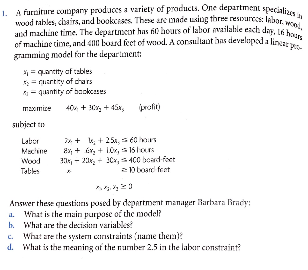 SOLVED A furniture company produces a variety of products. One