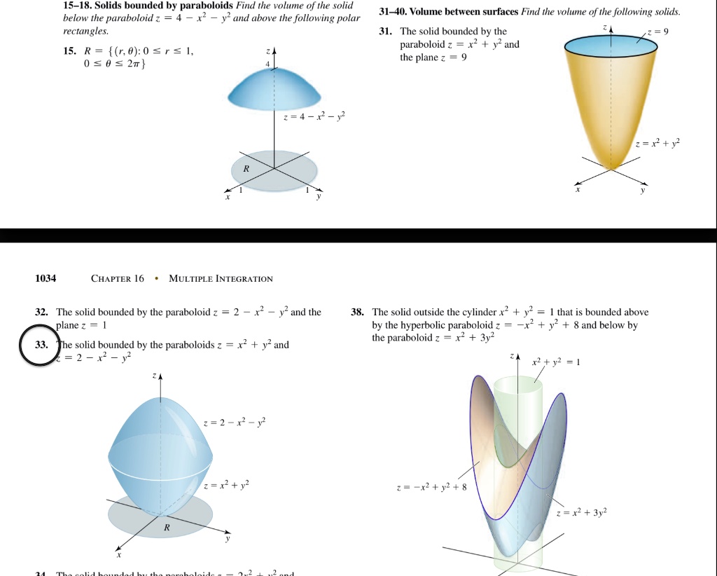 Solved 15 18 Solids Bounded By Paraboloids Find The Volume Of The Solid Below The Paraboloid And Above The Following Polar Rectangles 31 40 Volume Between Surfaces Find The Volume Of The Following Solids