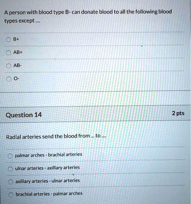 SOLVED A person with blood type B can donate blood to all the