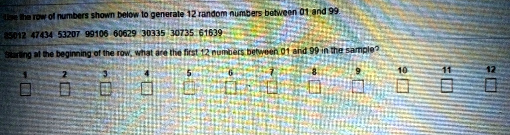 SOLVED 129Le row numbers shown below to generate 12 random