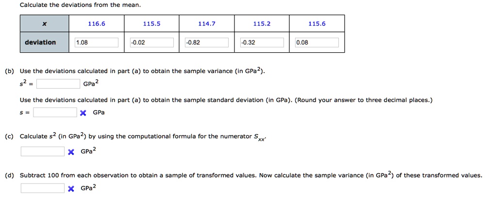 calculate the deviations from the mean 116 1155 1147 1152 1156 