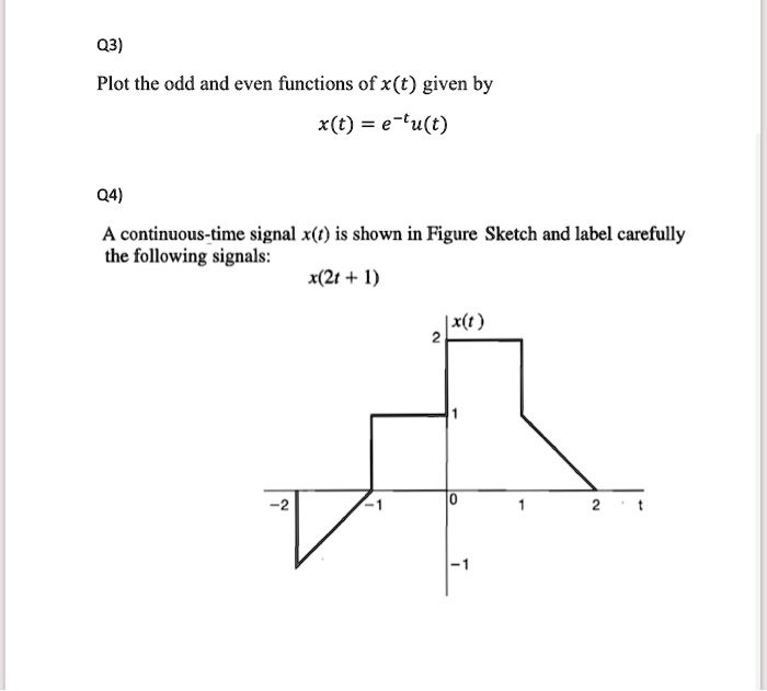 SOLVED: Q3) Plot the odd and even functions of x(t) given by x(t) = e ...
