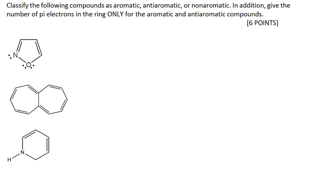 SOLVED Classify the following compounds as aromatic, antiaromatic, or