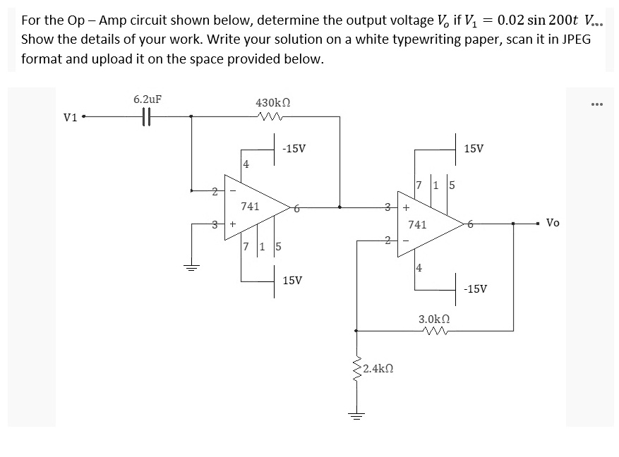 SOLVED: For the Op-amp circuit shown here, determine the output voltage ...