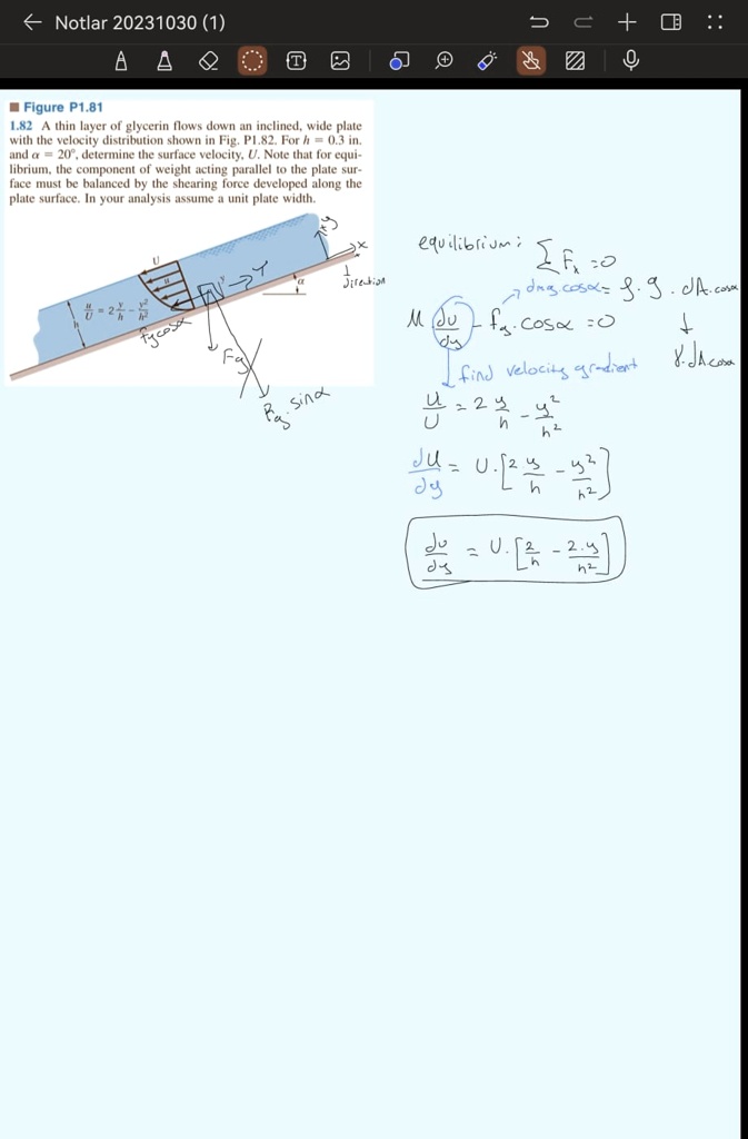 SOLVED: 1.82 A thin layer of glycerin flows down an inclined, wide ...