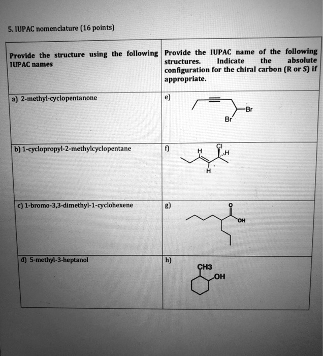 SOLVED IUPAC nomenclature (16 points) Please provide the IUPAC name