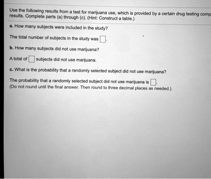 Which Of The Following Is True About Cannabis SOLVED: Use the following results from test for marijuana use which is