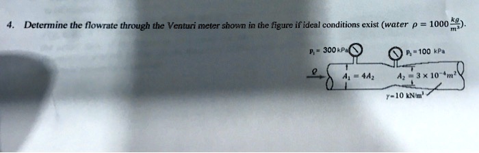 4. Determine the flowrate through the Venturi meter shown in the figure ...