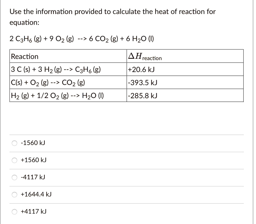Use the information provided to calculate the heat of reaction for ...