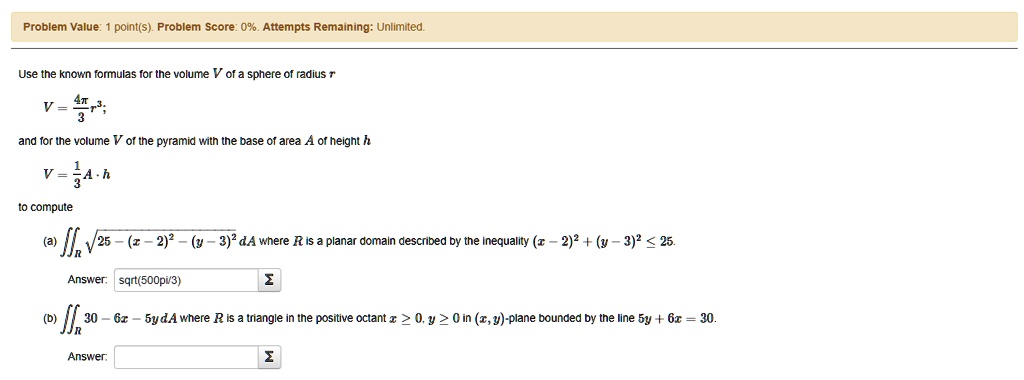 SOLVED:Problem Value: point(s) Problem Score: 0%0. Attempts Remaining ...