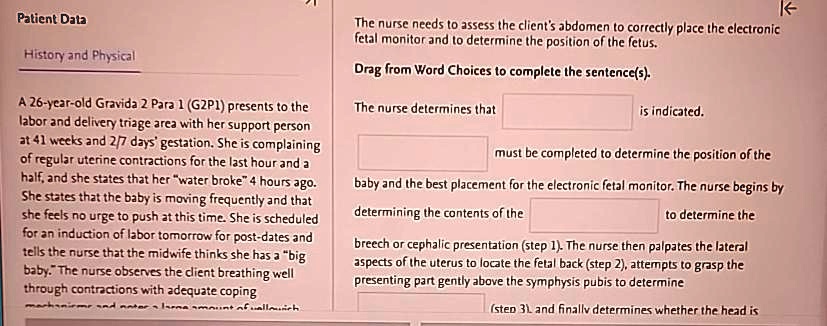 patient data history and physical a 26 year old gravida 2 para 1 g2p1 ...