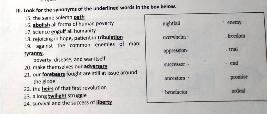 Use The Words in The Box To Find Synonyms For The Italicized Words