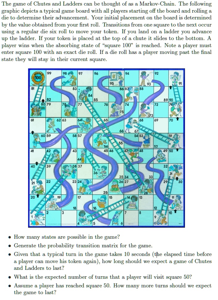 SOLVED The game of Chutes and Ladders can be thought of as Markov