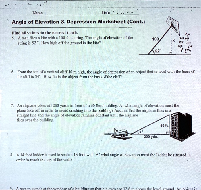 Angle Of Elevation And Depression Worksheet Answers Studying Worksheets