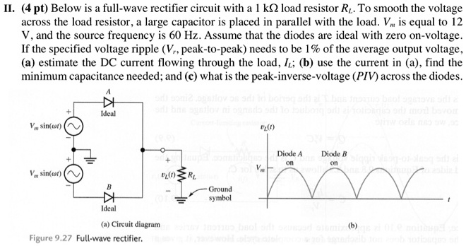 SOLVED: II. (4 pt) Below is a full-wave rectifier circuit with a 1k ...