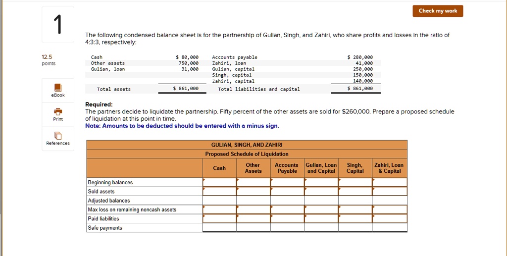 SOLVED: 1. The following condensed balance sheet is for the partnership ...