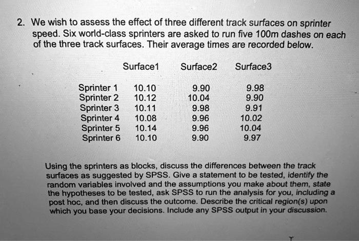 SOLVED:We wish to assess the effect of three different track surfaces ...