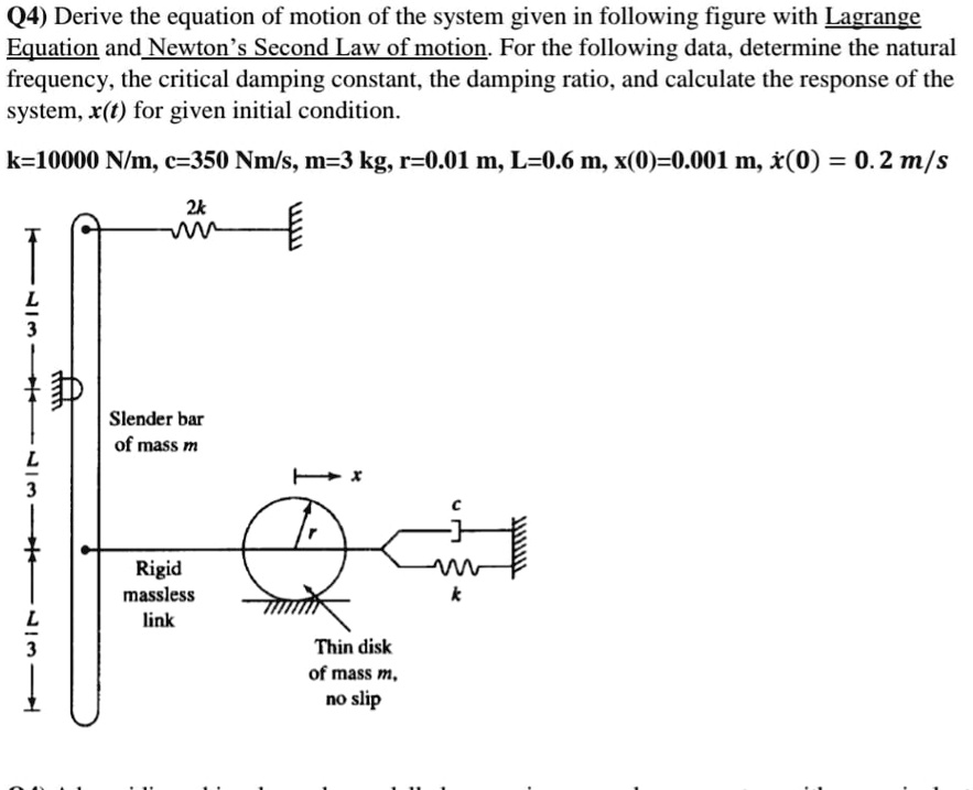 q4 derive the equation of motion of the system given in following figure with lagrange equation and newtons second law of motion for the following data determine the natural frequency the cr 58026