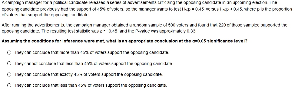 SOLVED: campaign manager for political candidate released series of ...