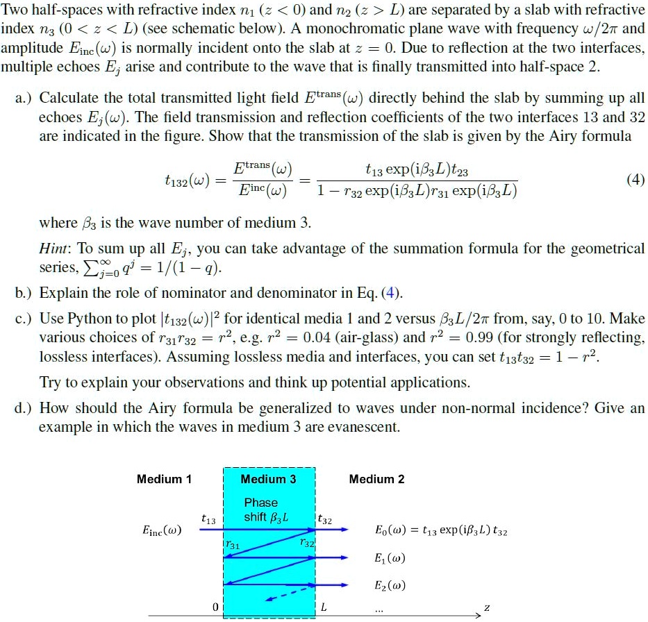 Two half-spaces with refractive index nz L are separated by a slab with ...