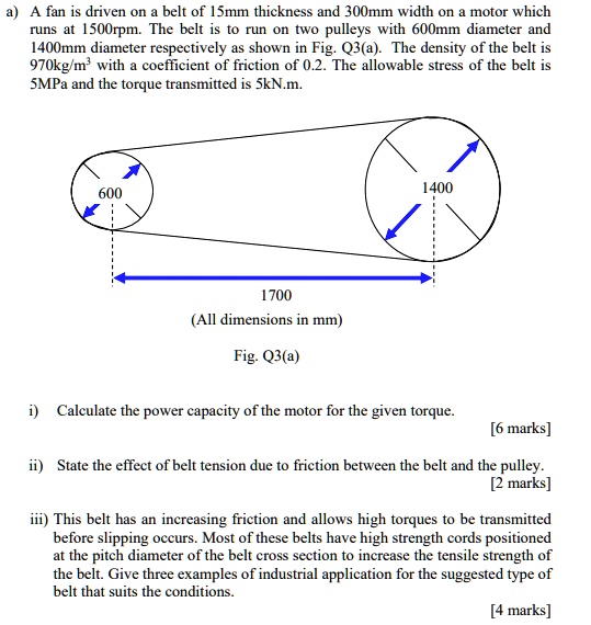 SOLVED A fan is driven on a belt of 15 mm thickness and 300 mm width