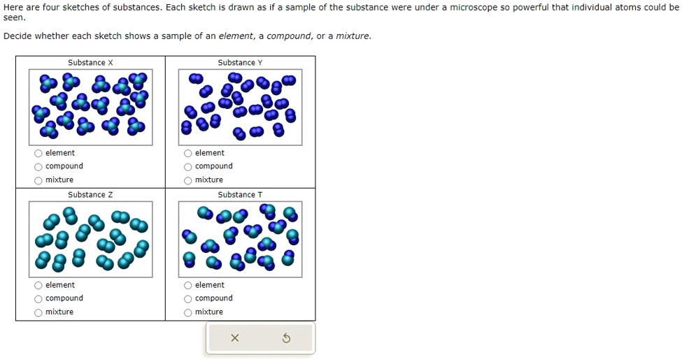 SOLVED: Texts: Here are four sketches of substances. Each sketch is ...