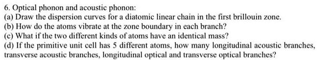 6. Optical phonon and acoustic phonon: (a) Draw the dispersion curves ...