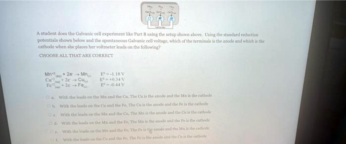 SOLVED: A student does the Galvanic oell experiment like Part B using ...