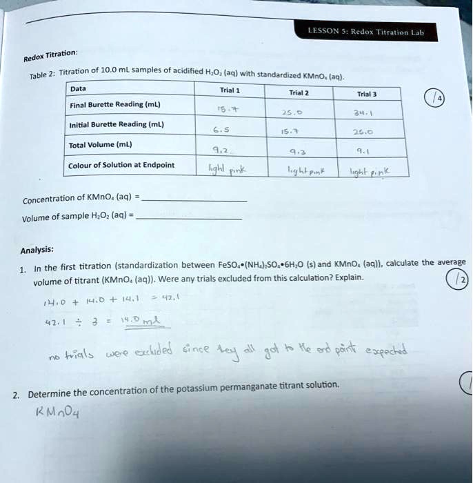 SOLVED Text LESSON Redox Titration Lab Titration Redox Titration