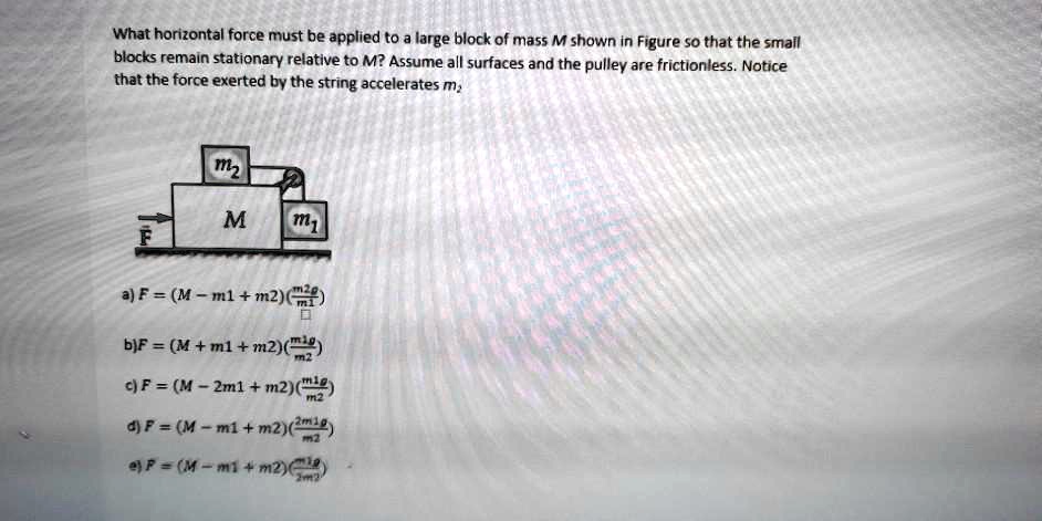 SOLVED What Horizontal Force Must Be Applied To The Large Block Of Mass M Shown In Figure So