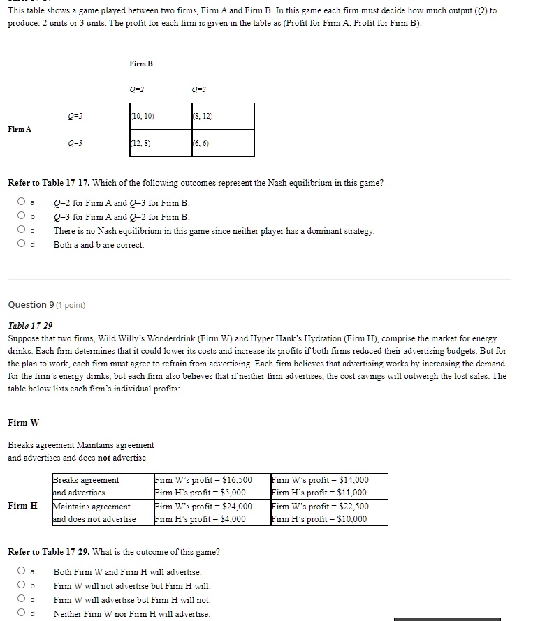this table shows a game played between two firms firm a and firm b in ...