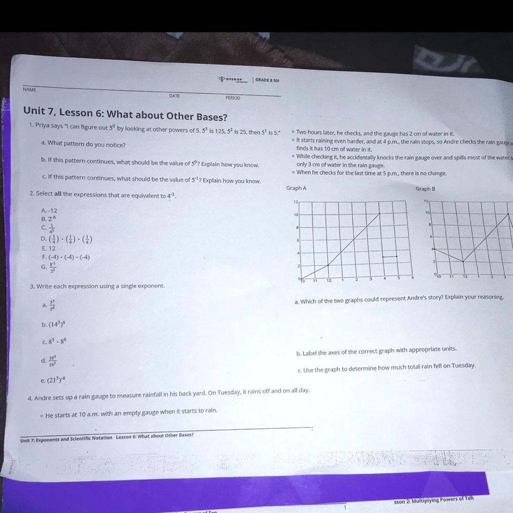 SOLVED: Can someone help me? Thanks. John Doe GRADE Room 101 Unit 7, Lesson  6: What about Other Bases? Prlya says we can figure out 50 by looking at  other powers of